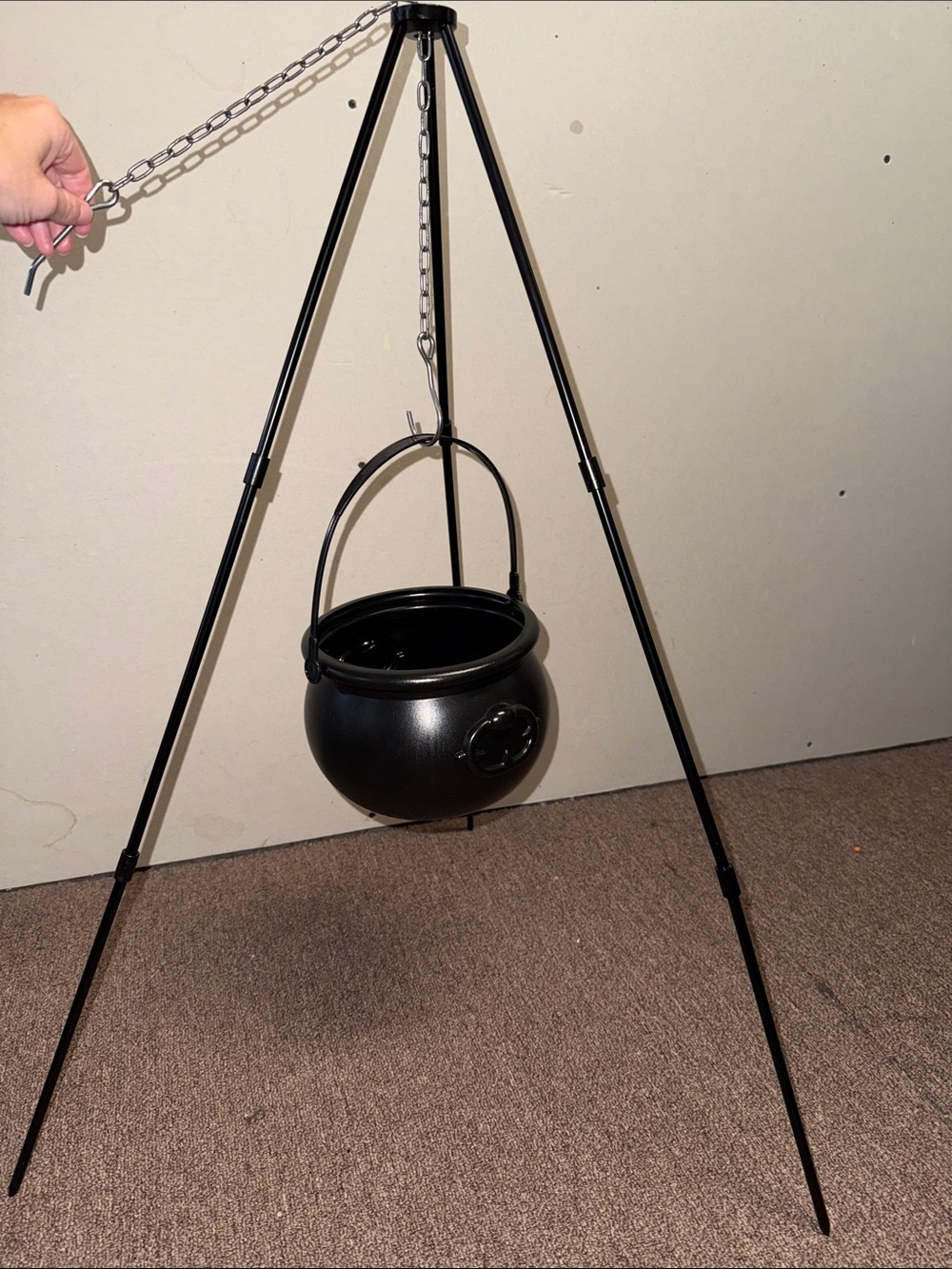 Halloween Witches Candy Cauldron Pot w/Black Metal Tripod